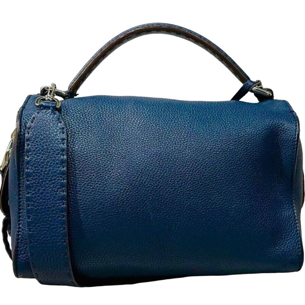 💎✨BEAUTIFUL✨💎Authentic Fendi Leather Selleria Navy Blue 2-Way Shoulder Bag - Picture 2 of 6